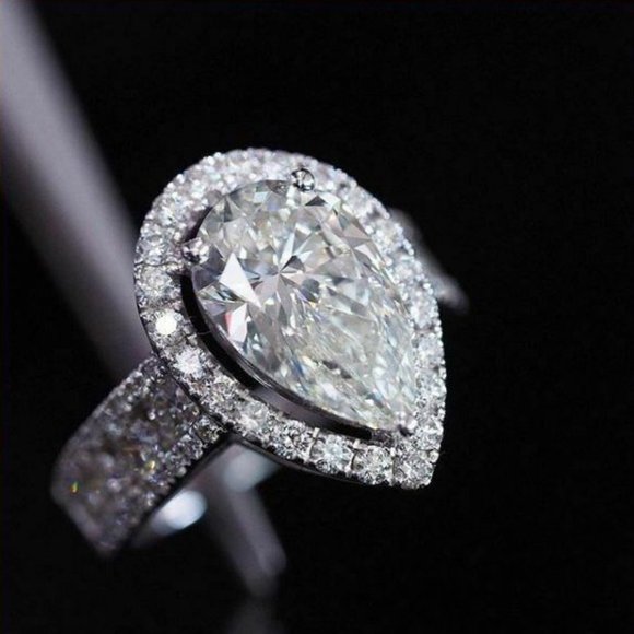 Jewelry - "Classic Wedding Pear Water Drop Crystal Clear CZ Elegant Ring, UNVN12271